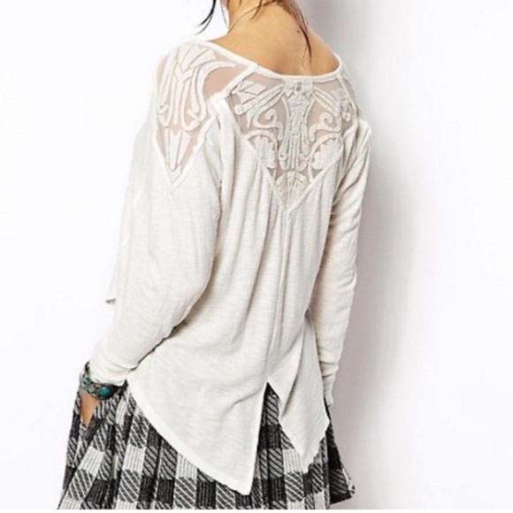 Free People Gatsby Top Dove Bohemian Mesh Sheer Back Grey Artsy Women’s medium - Picture 5 of 5